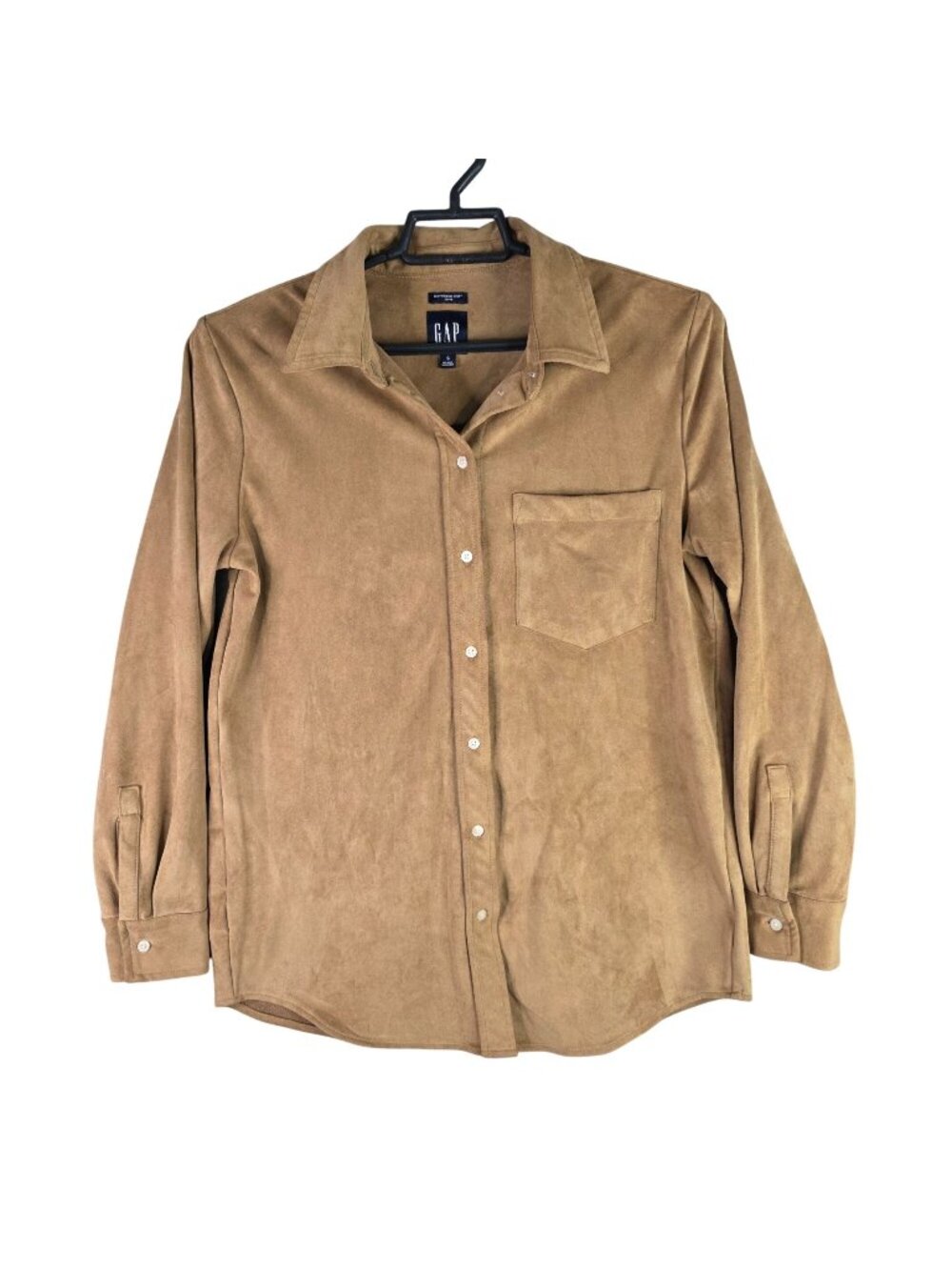 Women GAP Brown Faux Suede Boyfriend Shirt Button Down Long Sleeve Pocket Size S